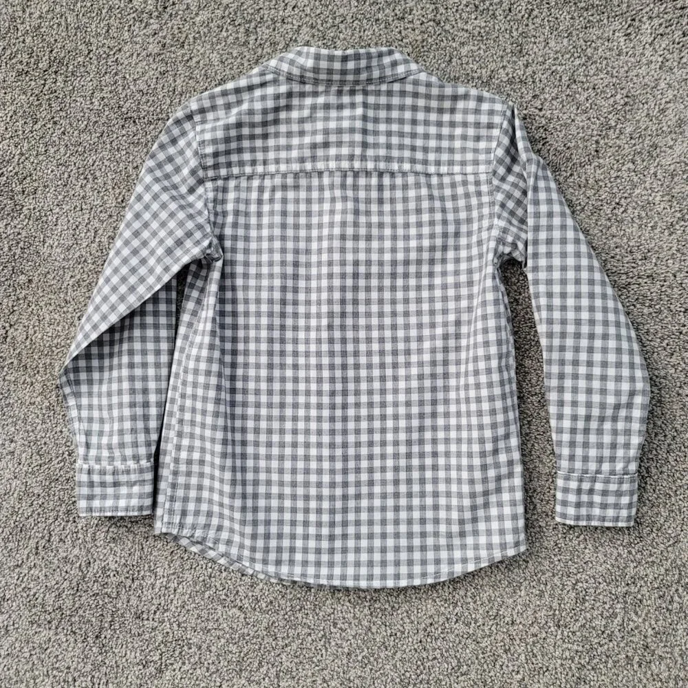 Carter's Boy's Long Sleeve Grey  Gingham Button Front Shirt Size 6